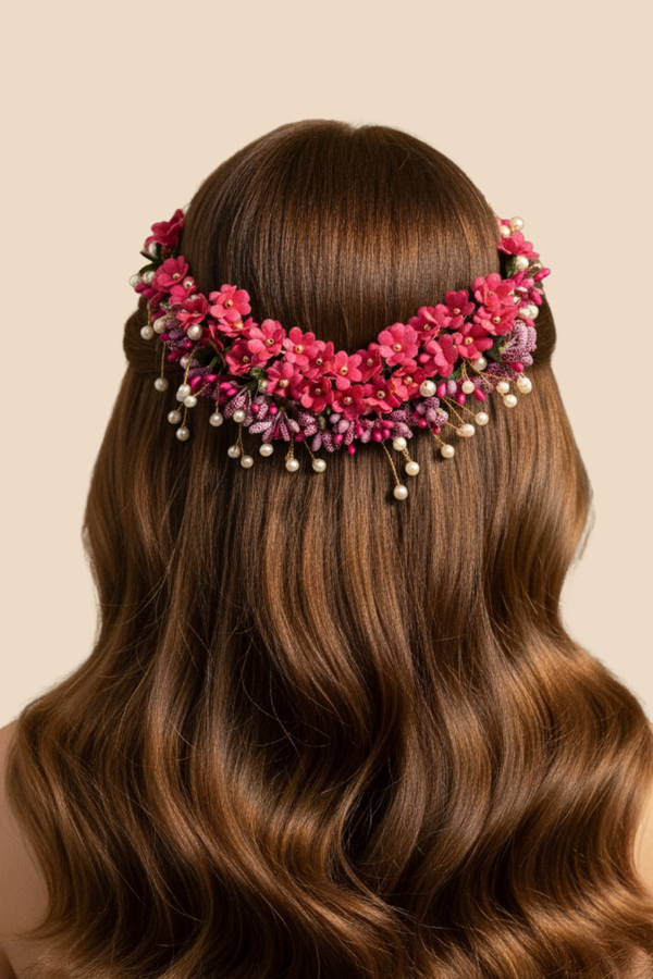 Dark Pink Floral Bridal Headband