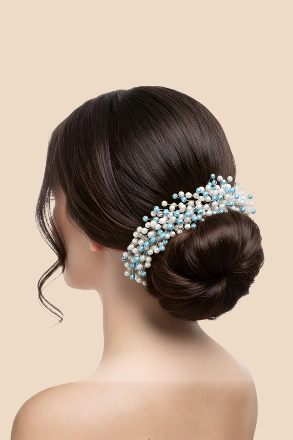 Blue Light Pearl Bridal Hair Vine