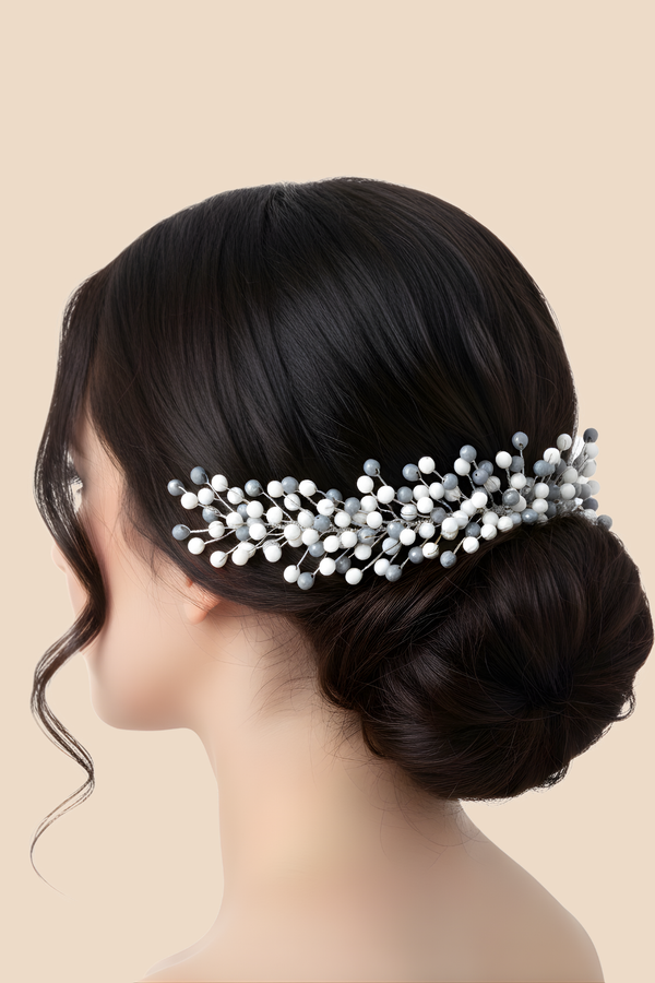 Accessozone Grey Pearl Bridal Hair Vine for Women & Girls