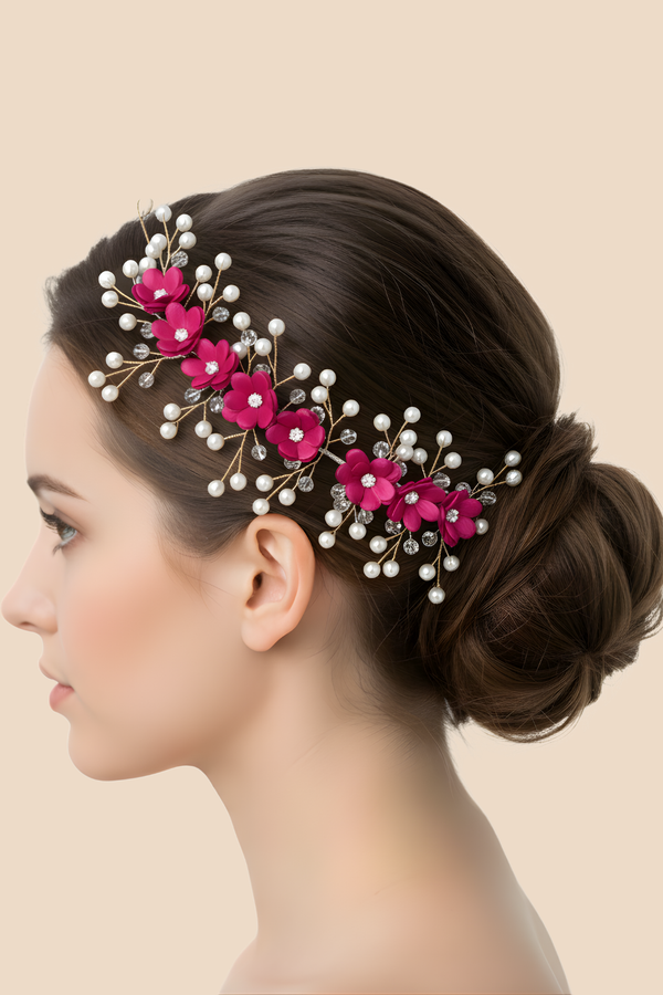 Dark Pink Floral Bridal Hair Vine