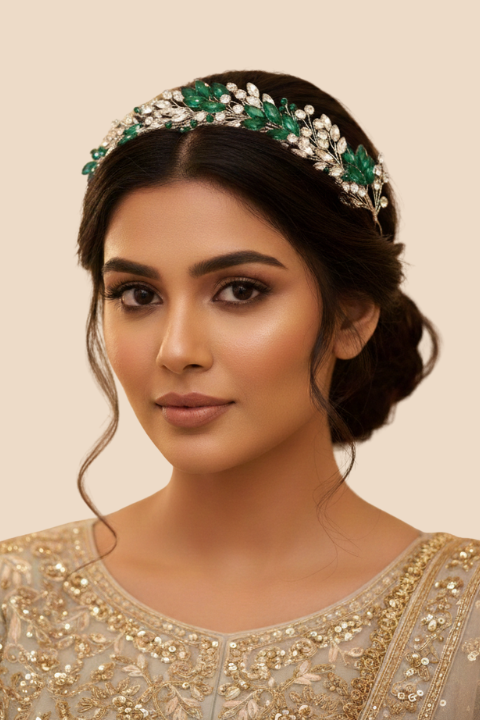 Green & Silver Crystal Bridal Hairband